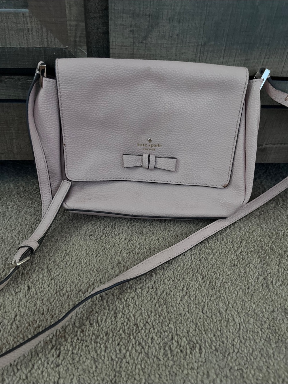 kate spade blush pink pebbled leather bow flap crossbody